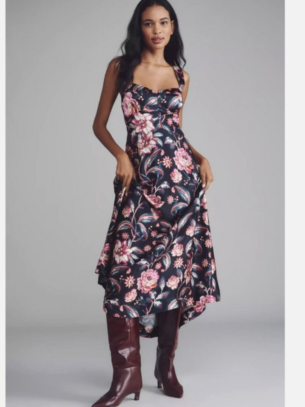 Anthropologie Maeve The Jocelyn Sleeveless Slip Midi Dress Black Floral M NWT